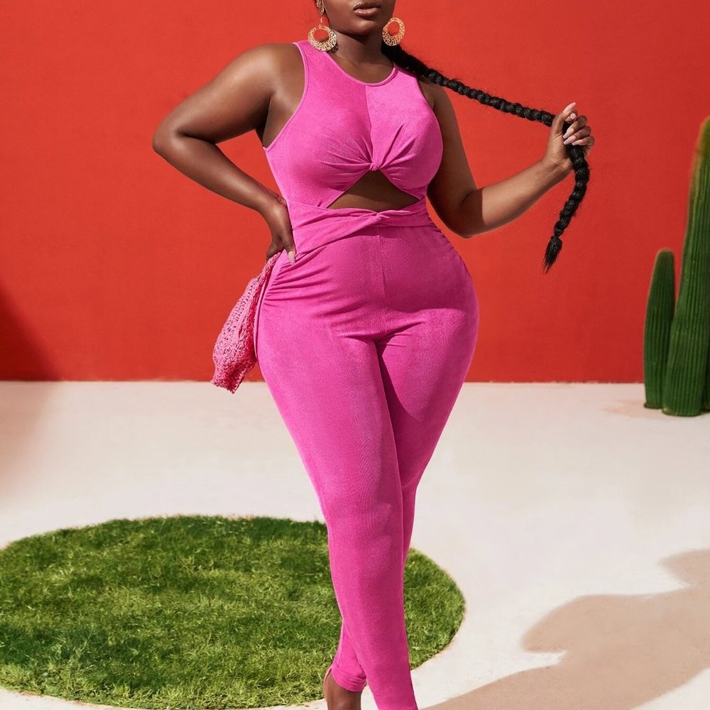 Twist Cut Out Waist Jumpsuit - Curvy/Plus
